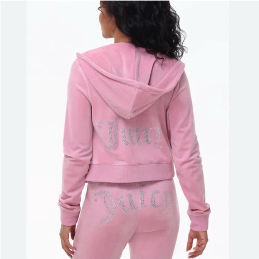 NEW! JUICY COUTURE Velour OG Bling Tracksuit Hoodie & Pant Set Rose pink - Picture 15 of 16